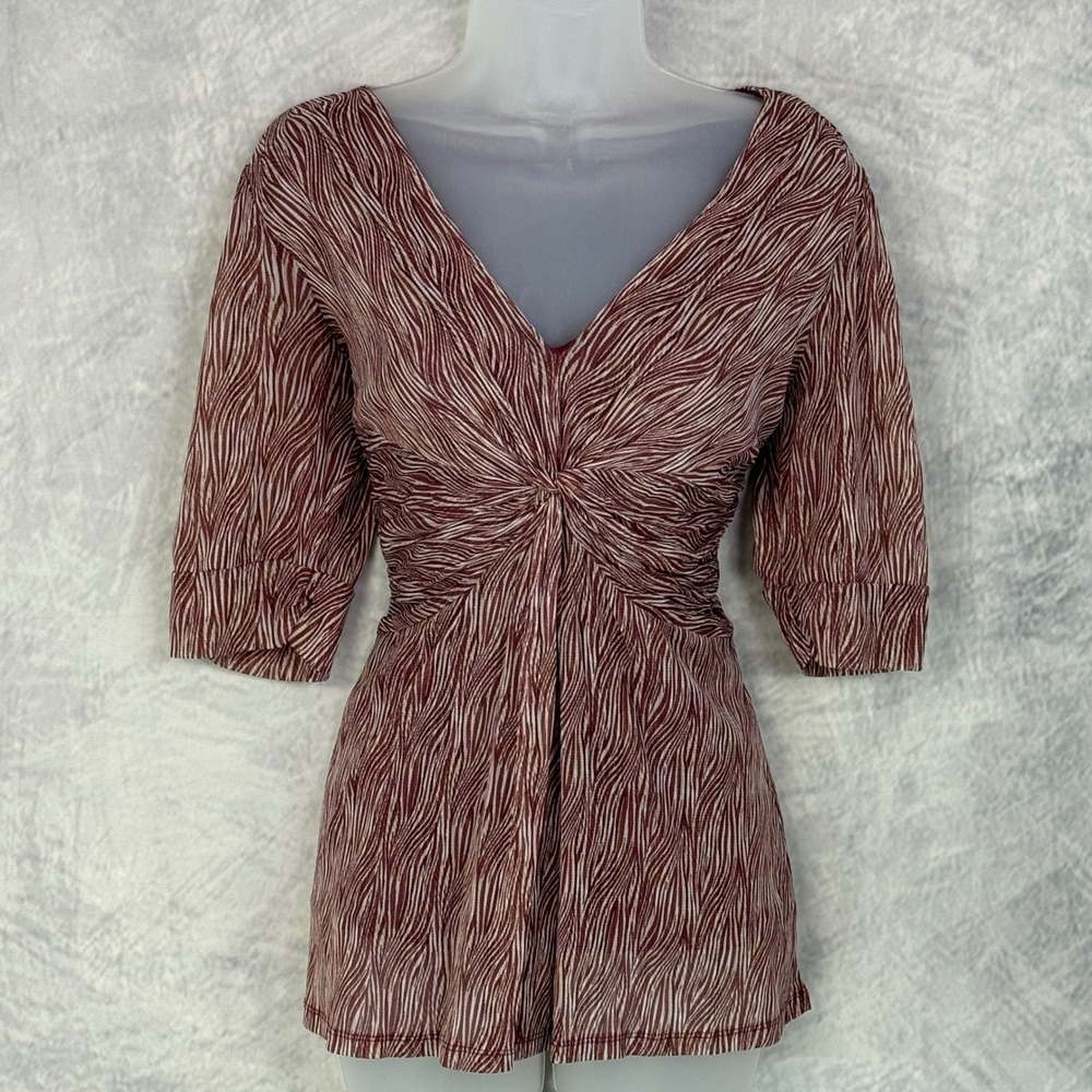 Vtg Y2k NY&CO Womens Twist Front 3/4 Sleeve Mesh Top Sz L fairy grung indie‎